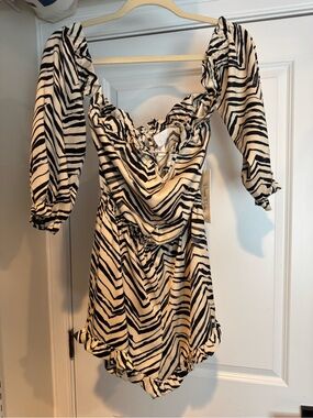 Women’s Zebra-Print Ruffled Mini Dress - Black & Cream